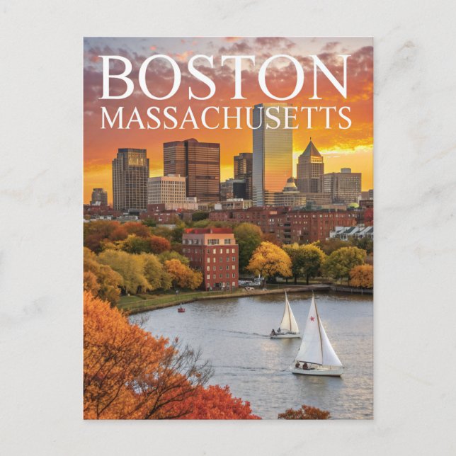 Boston Massachusetts Skyline Autumn Sailcraft Post Vykort (Framsida)