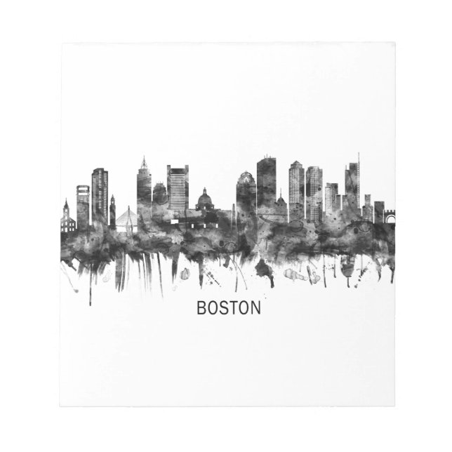 Boston Massachusetts Skyline BW Anteckningsblock (Framsida)