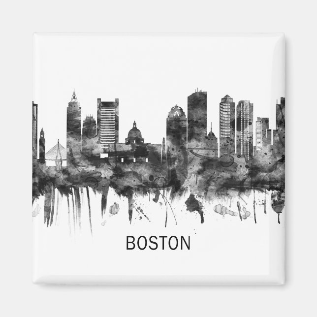 Boston Massachusetts Skyline BW Magnet (Framsidan)