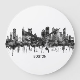 Boston Massachusetts Skyline BW Stor Klocka