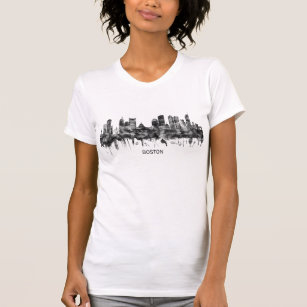 Boston Massachusetts Skyline BW T Shirt