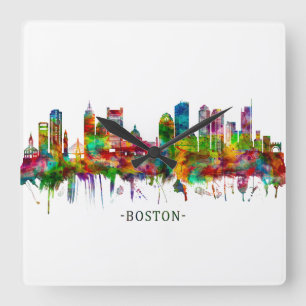 Boston Massachusetts Skyline Fyrkantig Klocka