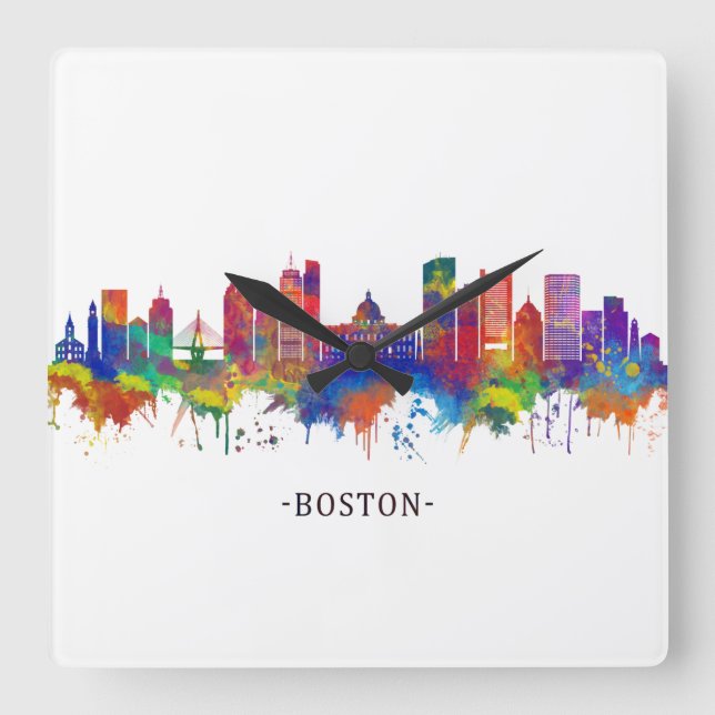 Boston Massachusetts Skyline Fyrkantig Klocka (Framsida)