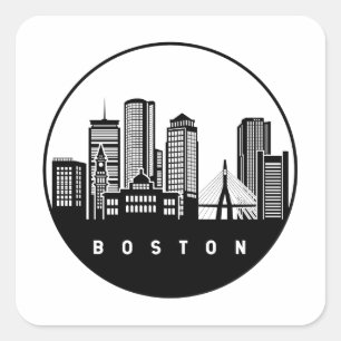 Boston Massachusetts Skyline Fyrkantigt Klistermärke