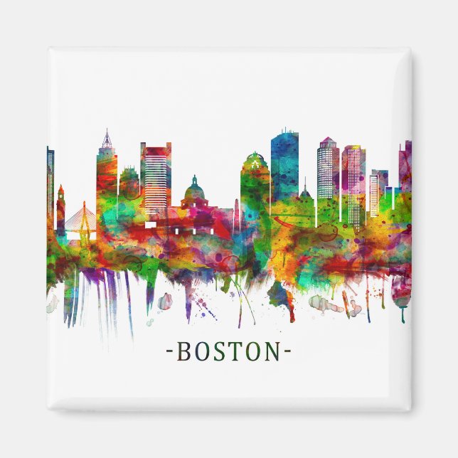 Boston Massachusetts Skyline Magnet (Framsidan)