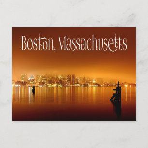 Boston, Massachusetts, Skyline på natten - USA Vykort