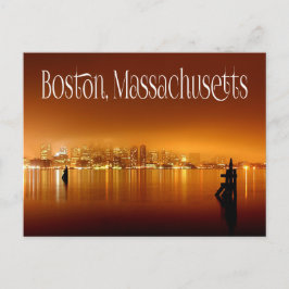 Boston, Massachusetts, Skyline på natten - USA Vykort