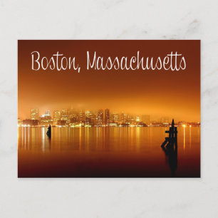 Boston, Massachusetts, Skyline på nattkort Vykort
