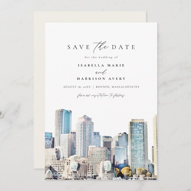 BOSTON MASSACHUSETTS Skyline Spara datumet Inbjudningar (Fram/baksida)