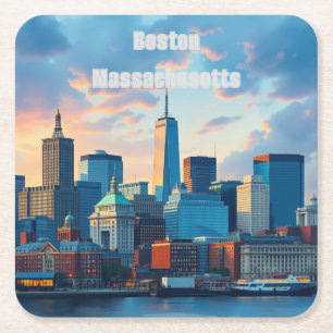 Boston Massachusetts Skyline Square Papper Underlä Underlägg Papper Kvadrat