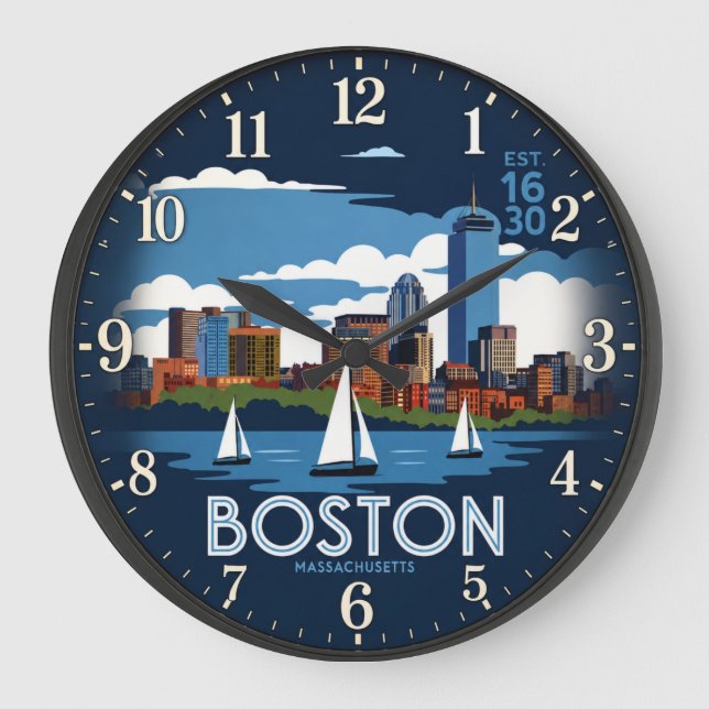 Boston Massachusetts Skyline Stor Klocka (Framsida)