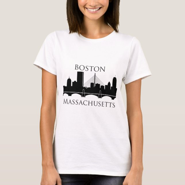 Boston Massachusetts Skyline T Shirt (Framsida)