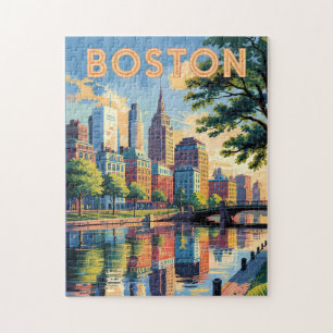 Boston Massachusetts Skyline Travel Art Vintage Pussel