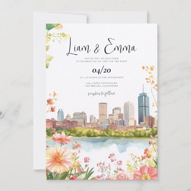 Boston Massachusetts Skyline Wedding Invitation Inbjudningar (Framsida)