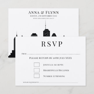 Boston Massachusetts Stadssiluett Bröllop RSVP Inb Inbjudningar