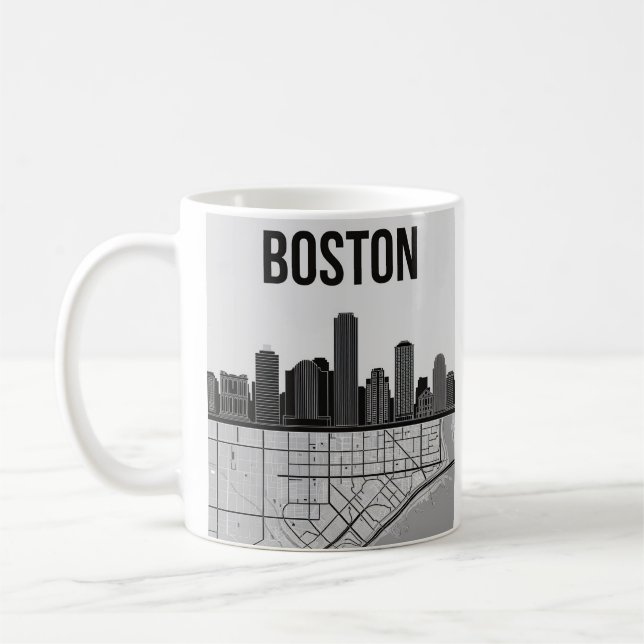 Boston Massachusetts Stadssiluett Med Karta Kaffemugg (Vänster)