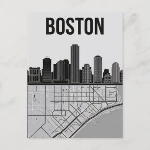 Boston Massachusetts Stadssiluett Med Karta Vykort