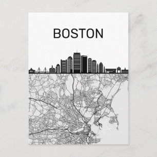 Boston Massachusetts Stadssiluett Med Karta Vykort