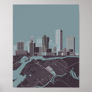 Boston Massachusetts Stadssiluett Med Kartaffisch Poster