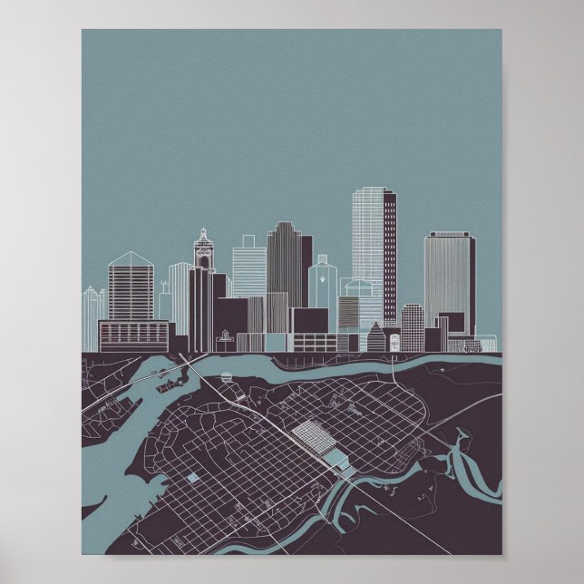 Boston Massachusetts Stadssiluett Med Kartaffisch Poster (Framsidan)