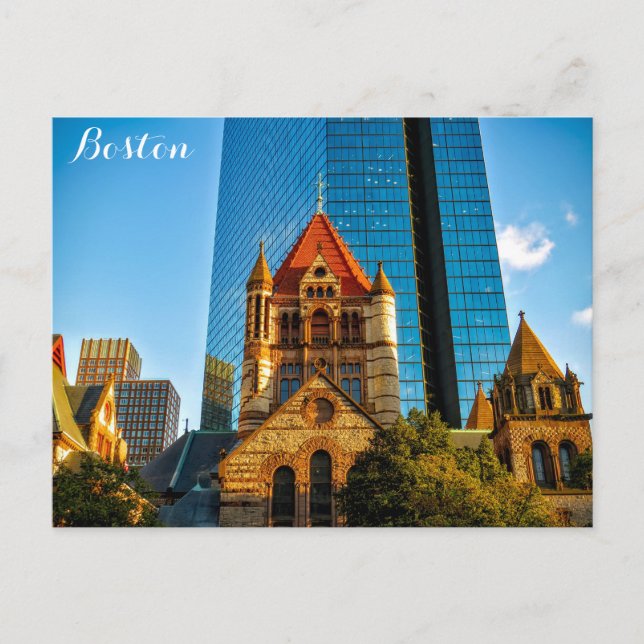 Boston Massachusetts Trinity Church Copley Square Vykort (Framsida)