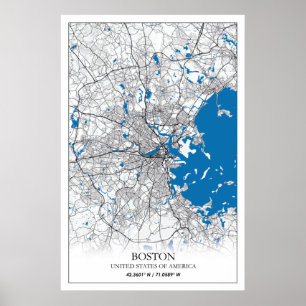 Boston Massachusetts USA Travel City Karta Poster
