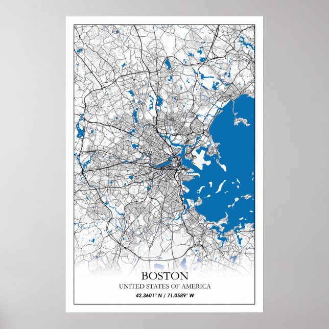 Boston Massachusetts USA Travel City Karta Poster (Framsidan)