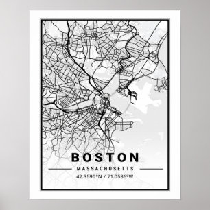 Boston Massachusetts USA Travel City Karta Poster