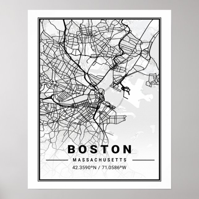 Boston Massachusetts USA Travel City Karta Poster (Framsidan)