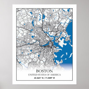Boston Massachusetts USA Travel City Karta Poster