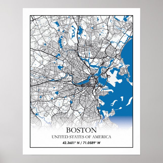 Boston Massachusetts USA Travel City Karta Poster (Framsidan)