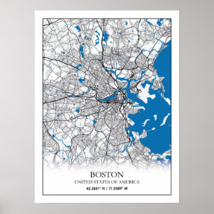 Boston Massachusetts USA Travel City Karta Poster