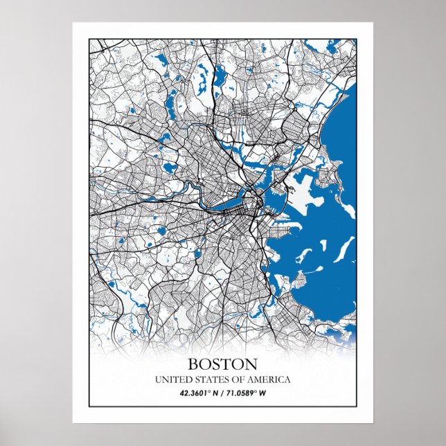 Boston Massachusetts USA Travel City Karta Poster (Framsidan)