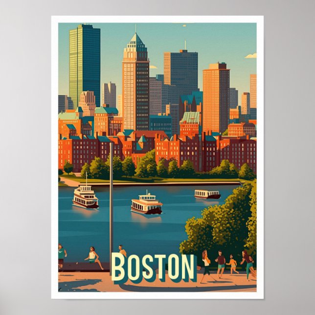 Boston Massachusetts USA Travel Illustration Poster (Framsidan)