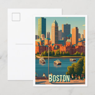 Boston Massachusetts USA Travel Illustration Vykort