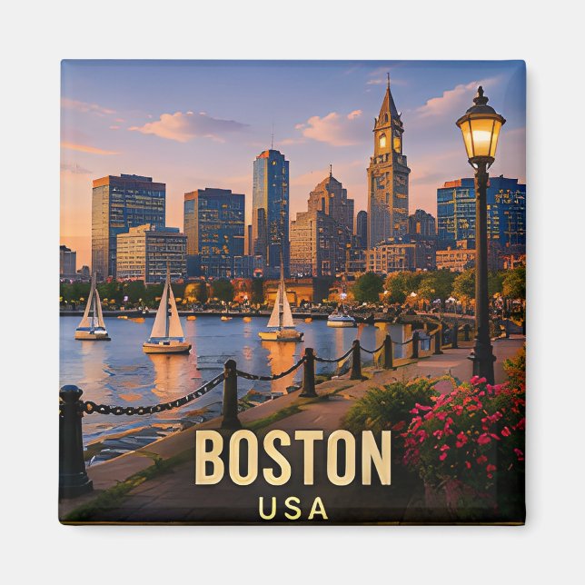 Boston Massachusetts Vattenfront Resa Present Magnet (Framsidan)
