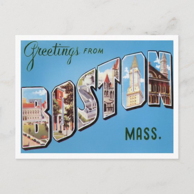 Boston, Massachusetts Vintage Big Brev Postcard Vykort (Framsida)