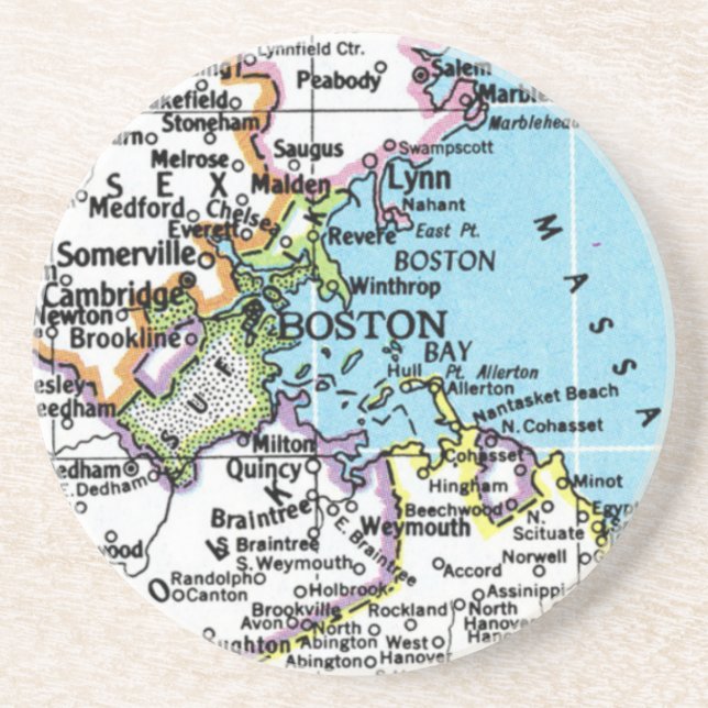 Boston, Massachusetts Vintage Karta Sandstone Underlägg (Framsidan)