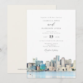 BOSTON Massachusetts Watercolor Skyline Bröllop Inbjudningar