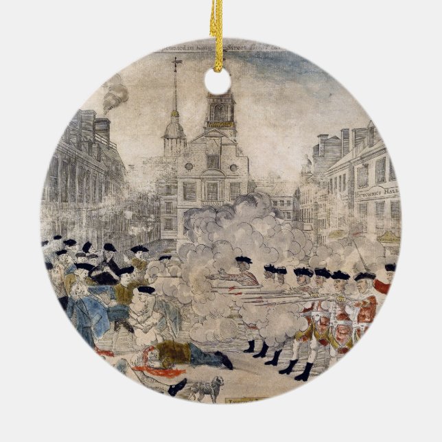 Boston Massacre Paul Revere Kung Street Julgransprydnad Keramik (Baksidan)