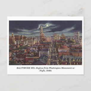 Boston MD Skyline på vintage-vykort för kvällstid Helg Vykort