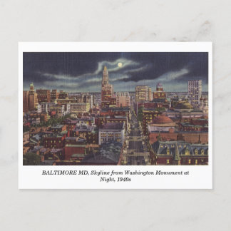 Boston MD Skyline på vintage-vykort för kvällstid Helg Vykort