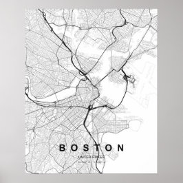 Boston Minimalistkarta (Svart & Vitt) Poster