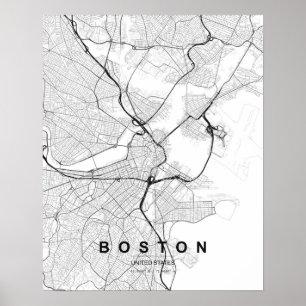 Boston Minimalistkarta (Svart & Vitt) Poster