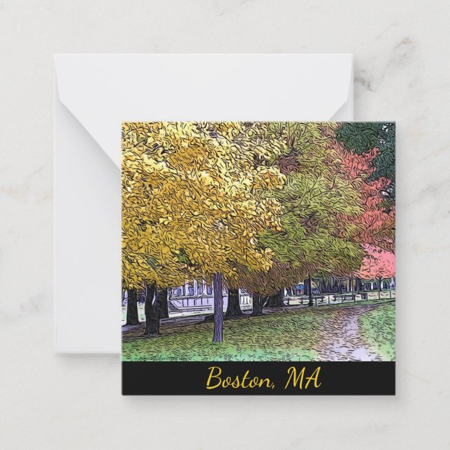 Boston, MORSA Fall Foliage Tecknad Art 0533 Anteckningskort (Framsida)