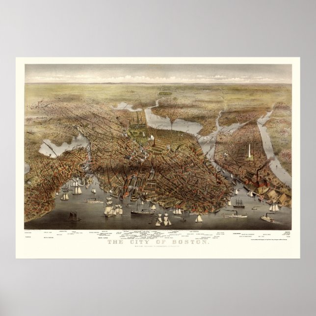 Boston, MORSA Panoramic Karta - 1873 Poster (Framsidan)
