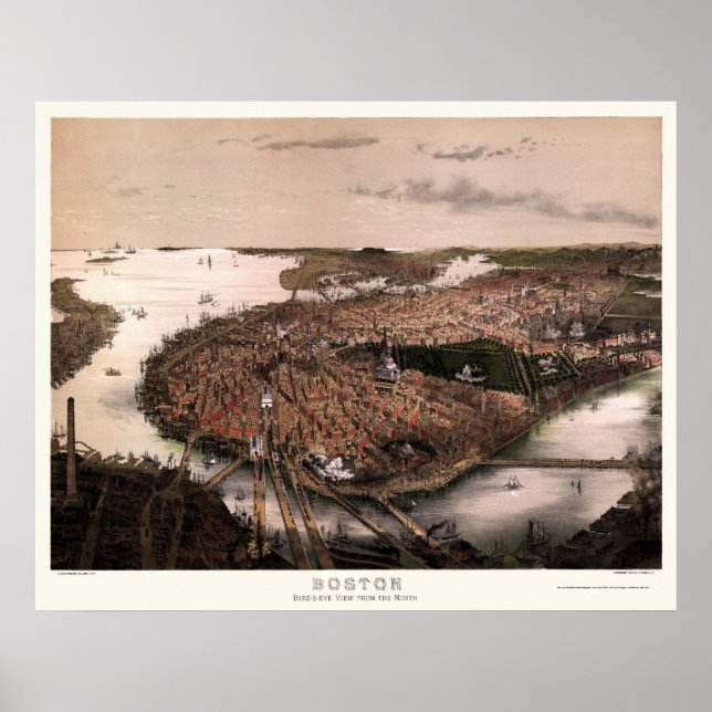 Boston, MORSA Panoramic Karta - 1877 Poster (Framsidan)