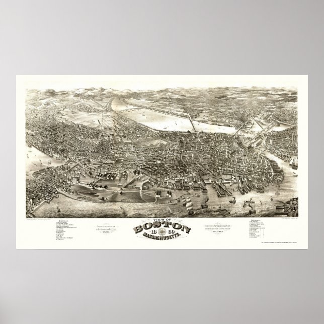 Boston, MORSA Panoramic Karta - 1880 Poster (Framsidan)