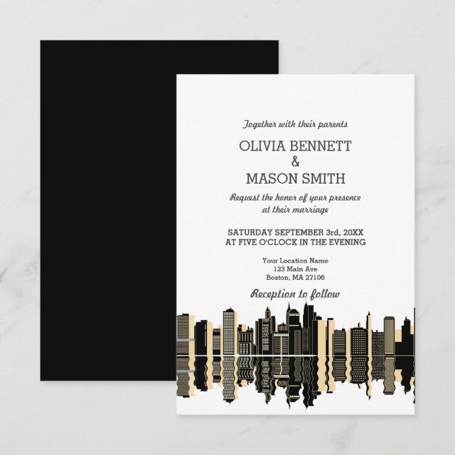 Boston Morsa Skyline Cityscape Bröllopsinbjudan Inbjudningar (Fram/baksida)
