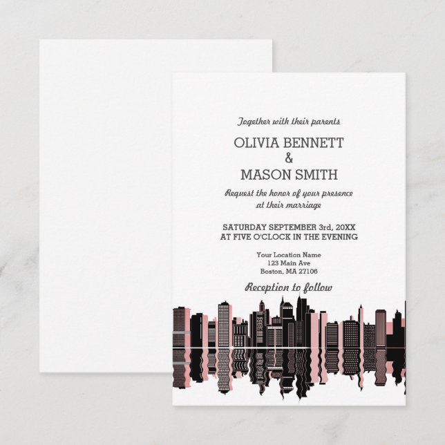 Boston Morsa Skyline Cityscape Bröllopsinbjudan Inbjudningar (Fram/baksida)